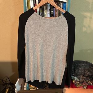 Joan Vass Black and Gray Raglan Sweater with Full back zipper detail